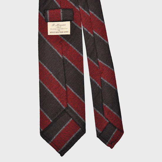 Load image into Gallery viewer, F.Marino Herringbone Regimental Wool Tie 3 Folds Red Ruby-Wools Boutique Uomo
