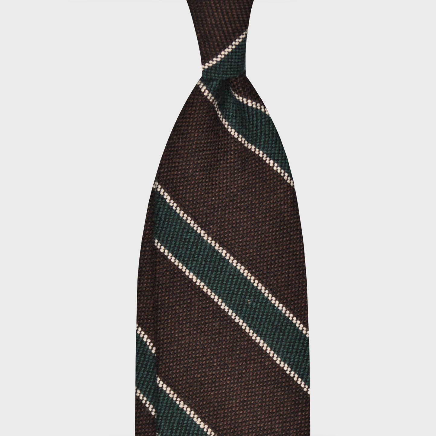 F.Marino Regimental Wool Tie 3 Folds Chocolate Brown-Wools Boutique Uomo