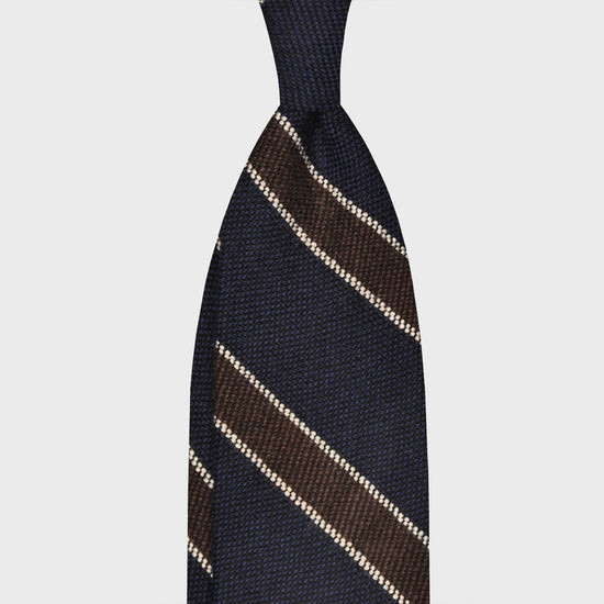 F.Marino Regimental Wool Tie 3 Folds Navy Blue-Wools Boutique Uomo