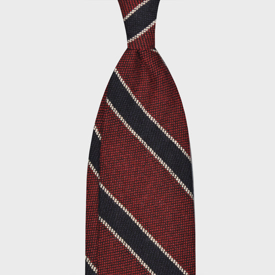 F.Marino Regimental Wool Tie 3 Folds Ruby Red-Wools Boutique Uomo