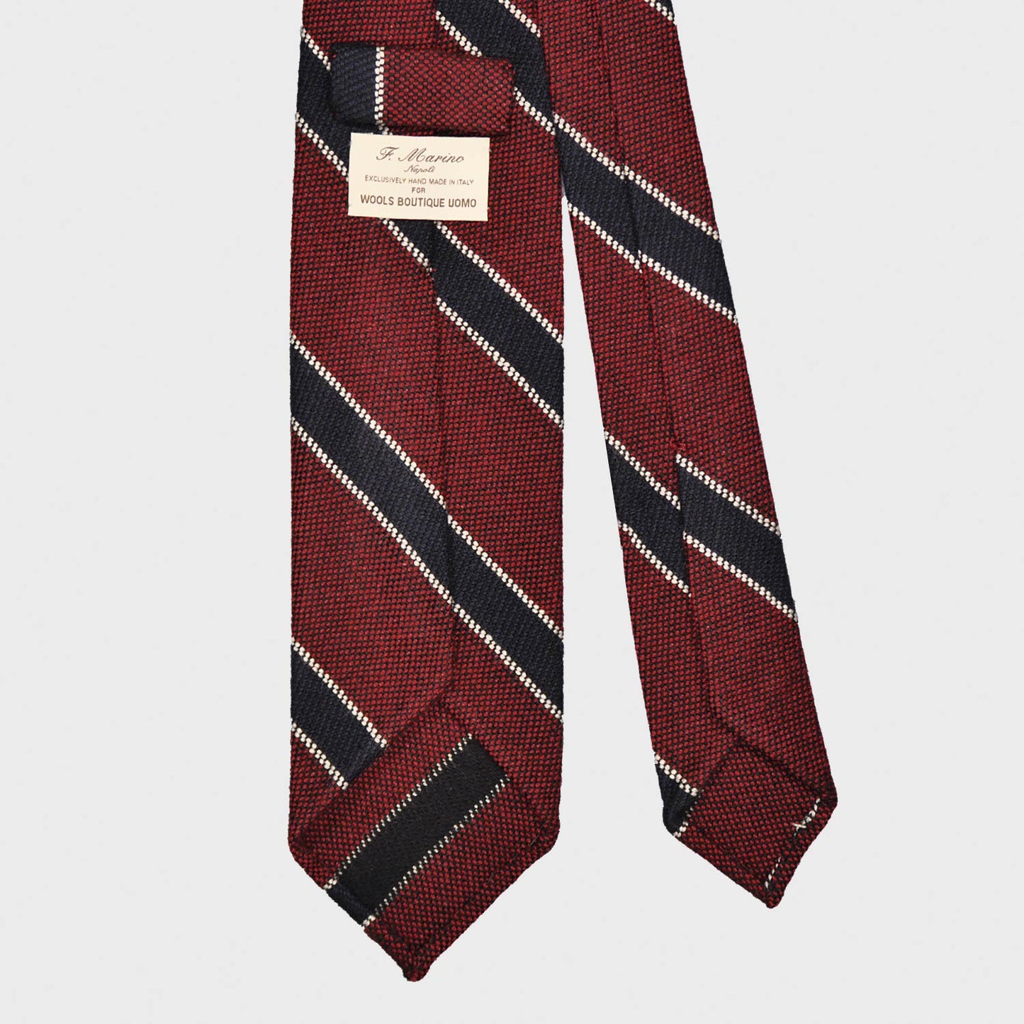 F.Marino Regimental Wool Tie 3 Folds Ruby Red-Wools Boutique Uomo
