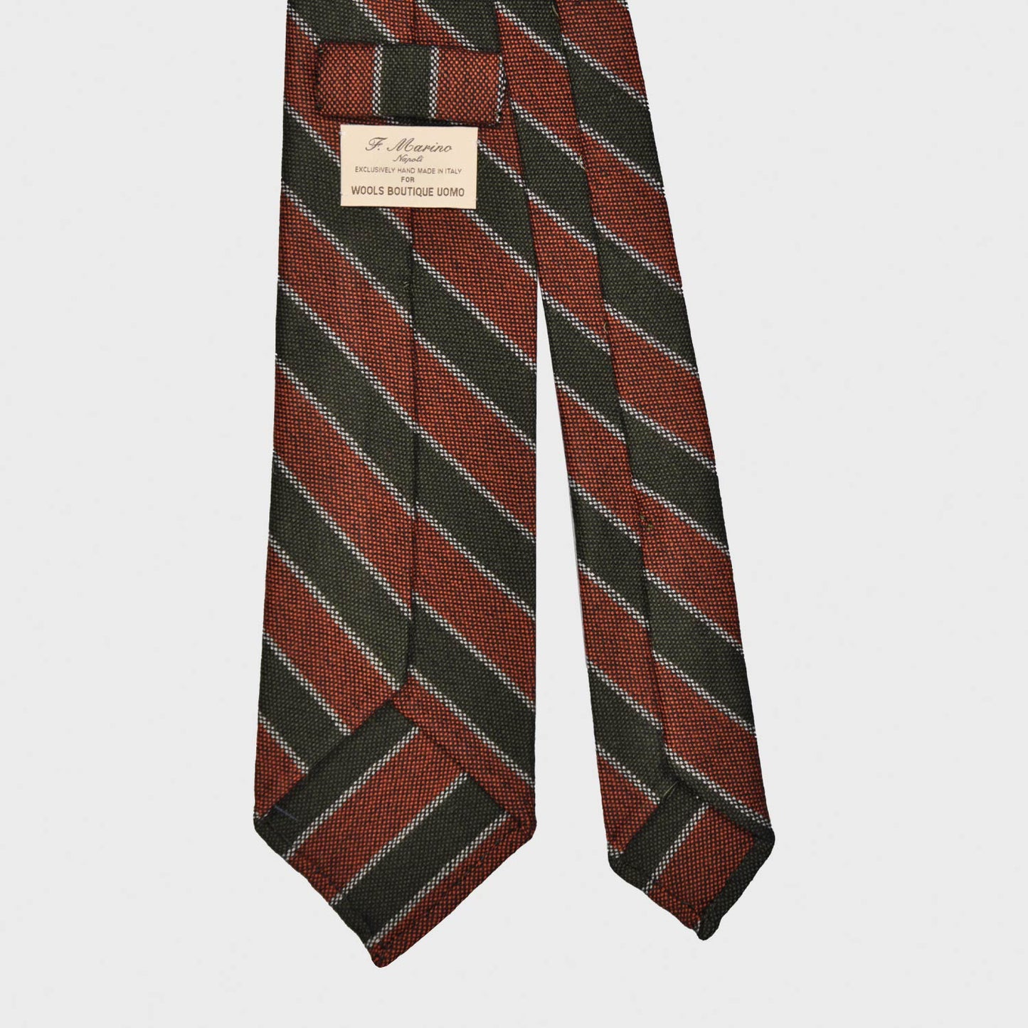 F.Marino Regimental Wool Tie 3 Folds Rust Orange-Wools Boutique Uomo