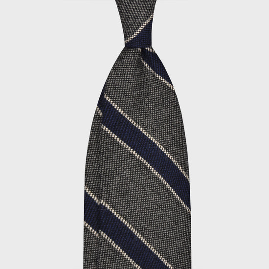 F.Marino Regimental Wool Tie 3 Folds Smoke Grey-Wools Boutique Uomo