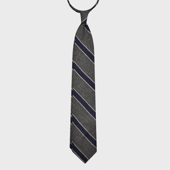 F.Marino Regimental Wool Tie 3 Folds Smoke Grey-Wools Boutique Uomo