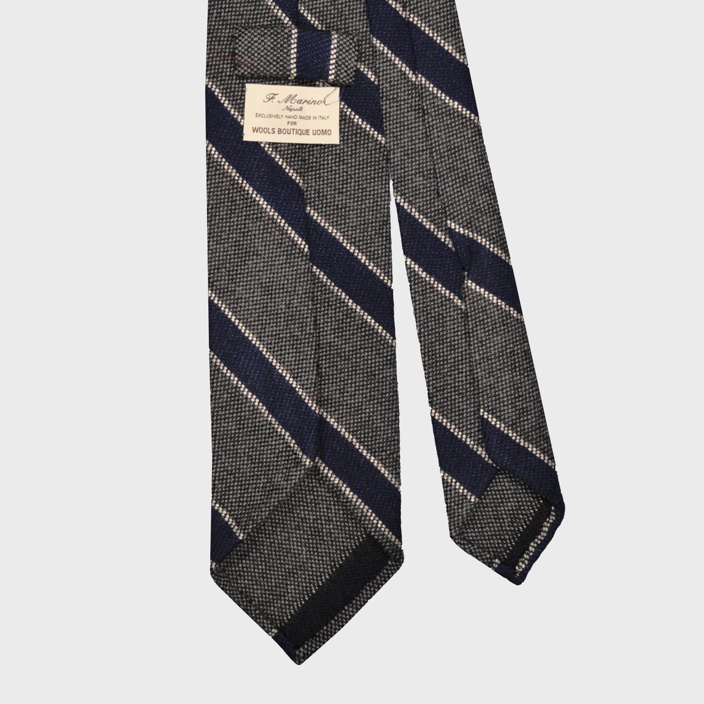 F.Marino Regimental Wool Tie 3 Folds Smoke Grey-Wools Boutique Uomo