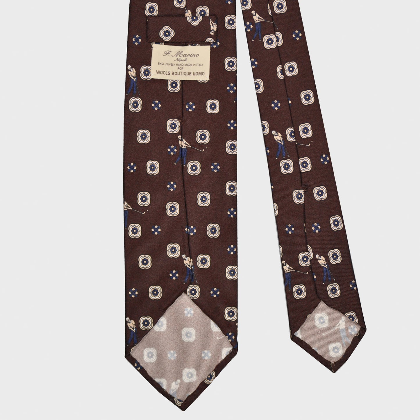 F.Marino Silk Tie 3 Folds Golf Brown-Wools Boutique Uomo