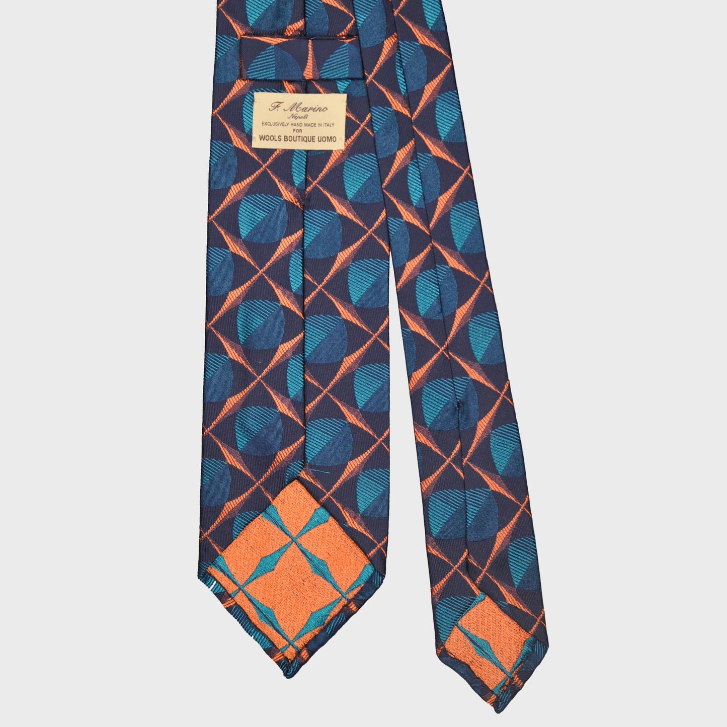 F.Marino Silk Tie 3 Folds Fantasy Pattern Curvy Rhombuses-Wools Boutique Uomo