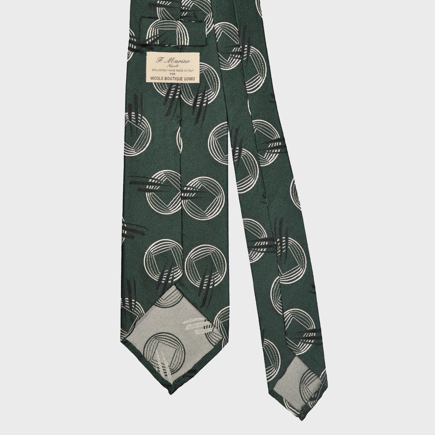F.Marino Silk Tie 3 Folds Fantasy Pattern Square Pois Green-Wools Boutique Uomo