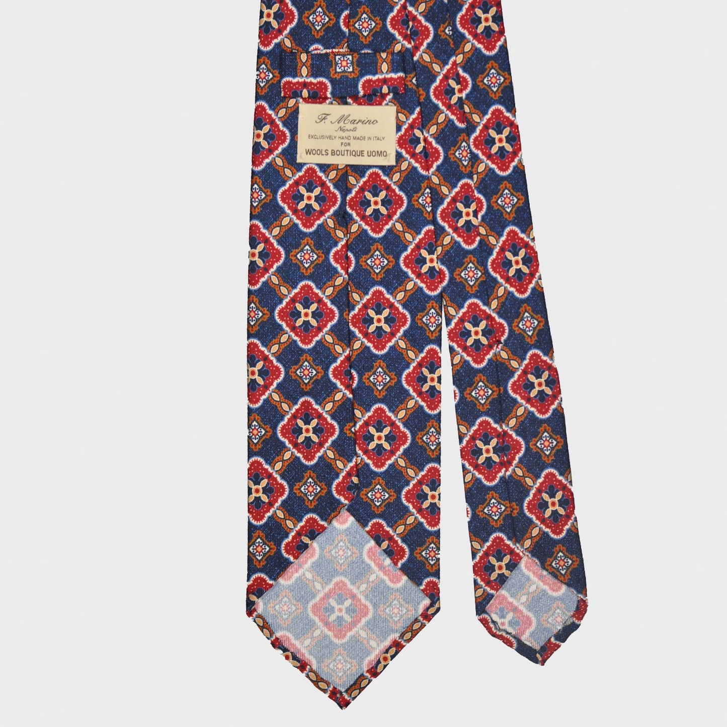 F.Marino Silk Tie 3 Folds Maioliche Denim Blue-Wools Boutique Uomo