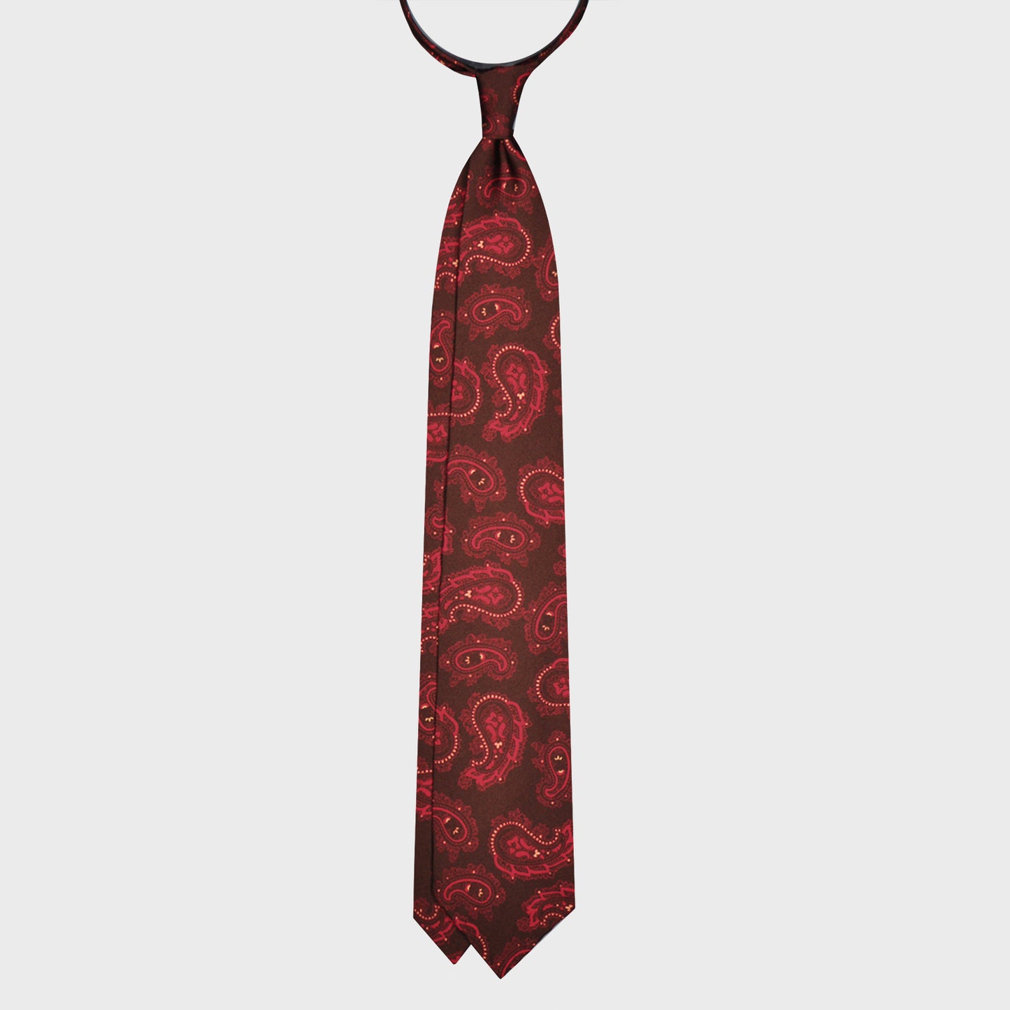 F.Marino Paisley Print Silk Tie 3 Folds Brown-Wools Boutique Uomo