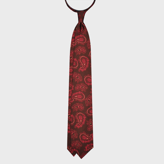 F.Marino Paisley Print Silk Tie 3 Folds Brown-Wools Boutique Uomo