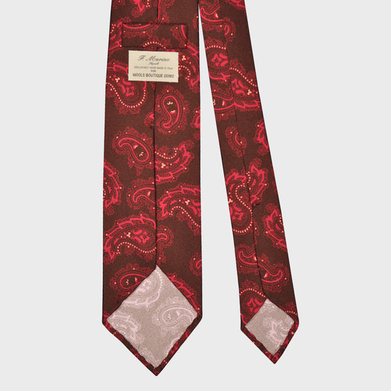 F.Marino Paisley Print Silk Tie 3 Folds Brown-Wools Boutique Uomo