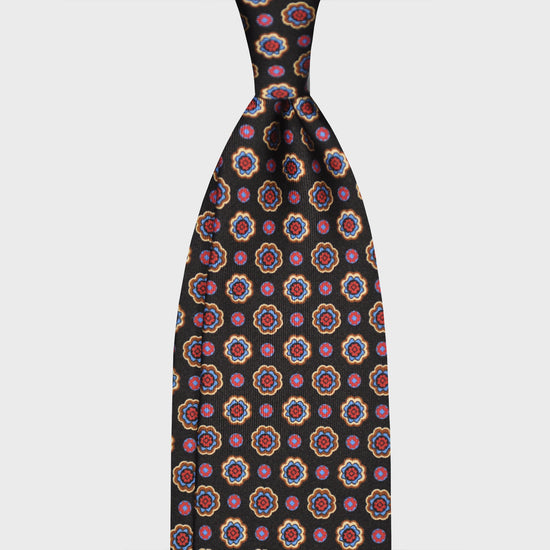 F.Marino Madder Silk Tie 3 Folds Daisy Black-Wools Boutique Uomo