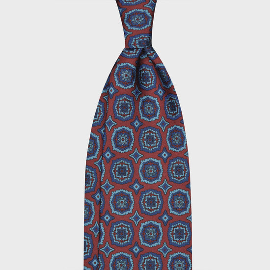 F.Marino Silk Tie 3 Folds Medallions Burgundy Red-Wools Boutique Uomo
