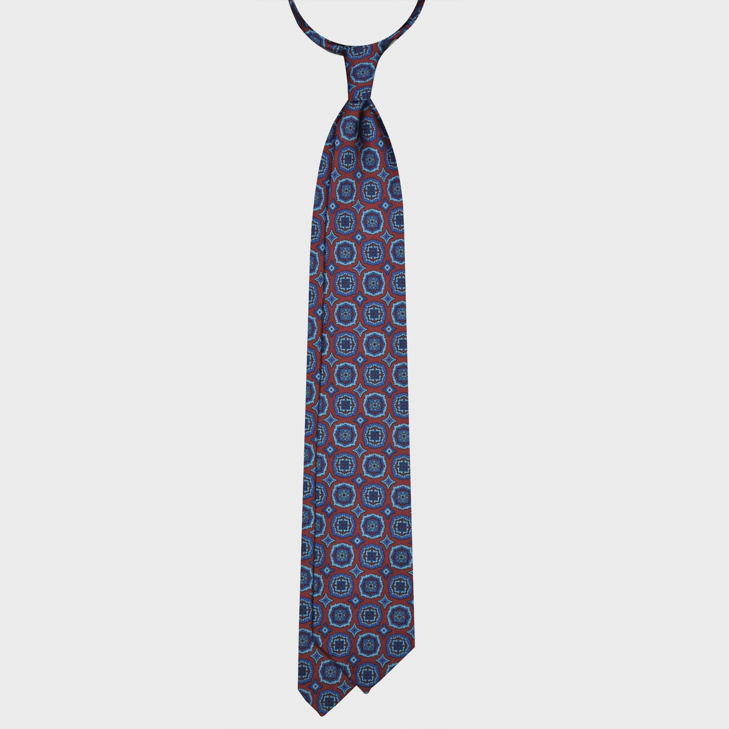 F.Marino Silk Tie 3 Folds Medallions Burgundy Red-Wools Boutique Uomo