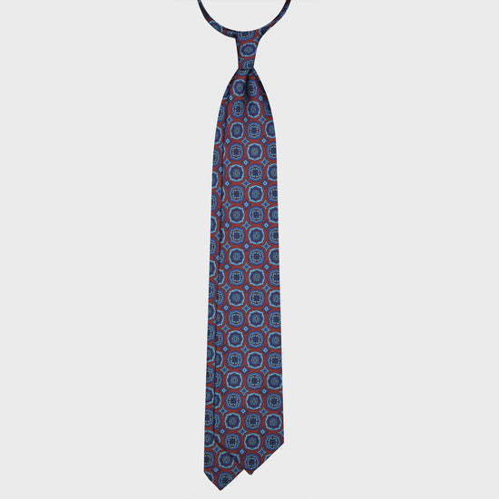 F.Marino Silk Tie 3 Folds Medallions Burgundy Red-Wools Boutique Uomo
