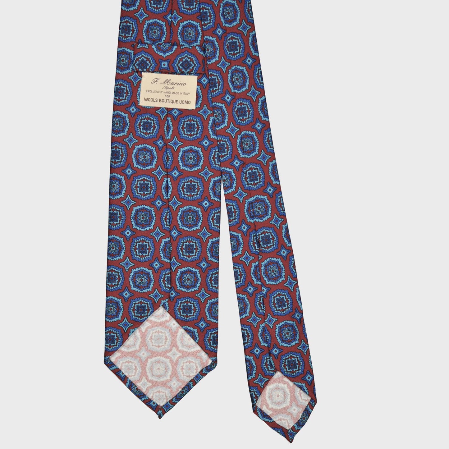 F.Marino Silk Tie 3 Folds Medallions Burgundy Red-Wools Boutique Uomo