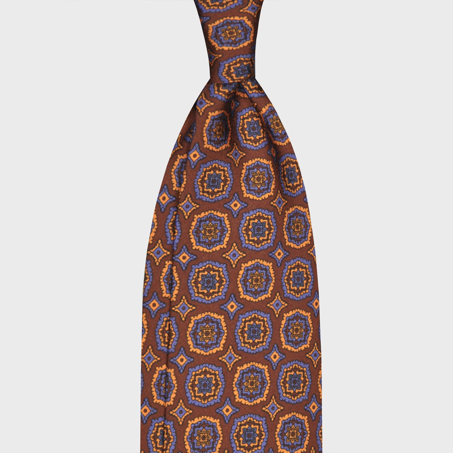 F.Marino Silk Tie 3 Folds Medallions Rust Brown-Wools Boutique Uomo