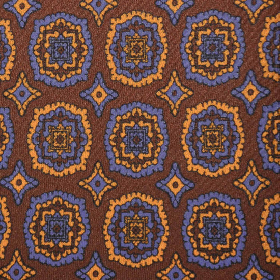 F.Marino Silk Tie 3 Folds Medallions Rust Brown-Wools Boutique Uomo