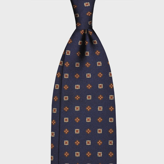 F.Marino Madder Silk Tie 3 Folds Micro Diamonds Blue-Wools Boutique Uomo