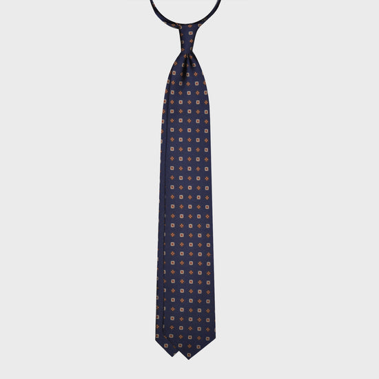 F.Marino Madder Silk Tie 3 Folds Micro Diamonds Blue-Wools Boutique Uomo