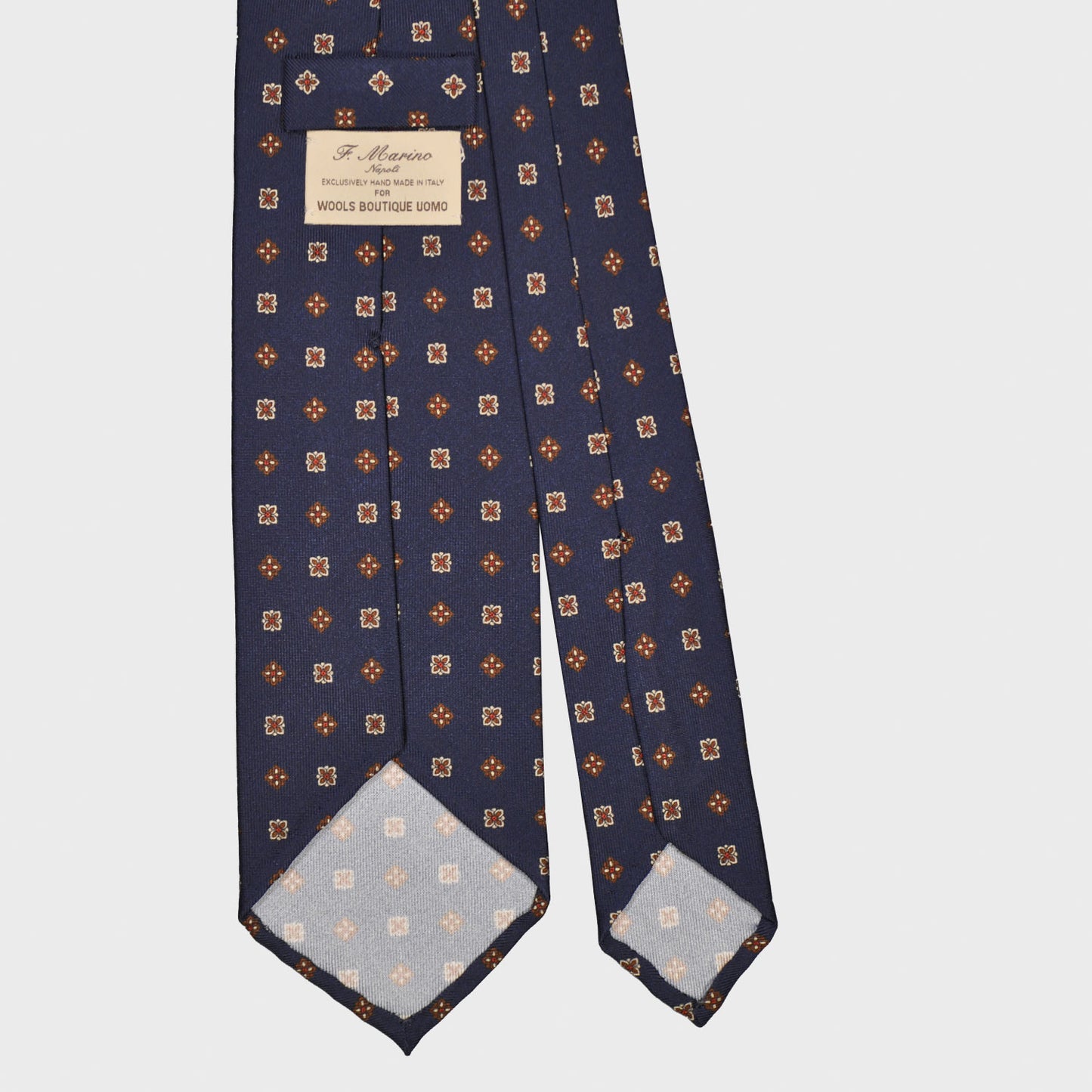 F.Marino Madder Silk Tie 3 Folds Micro Diamonds Blue-Wools Boutique Uomo