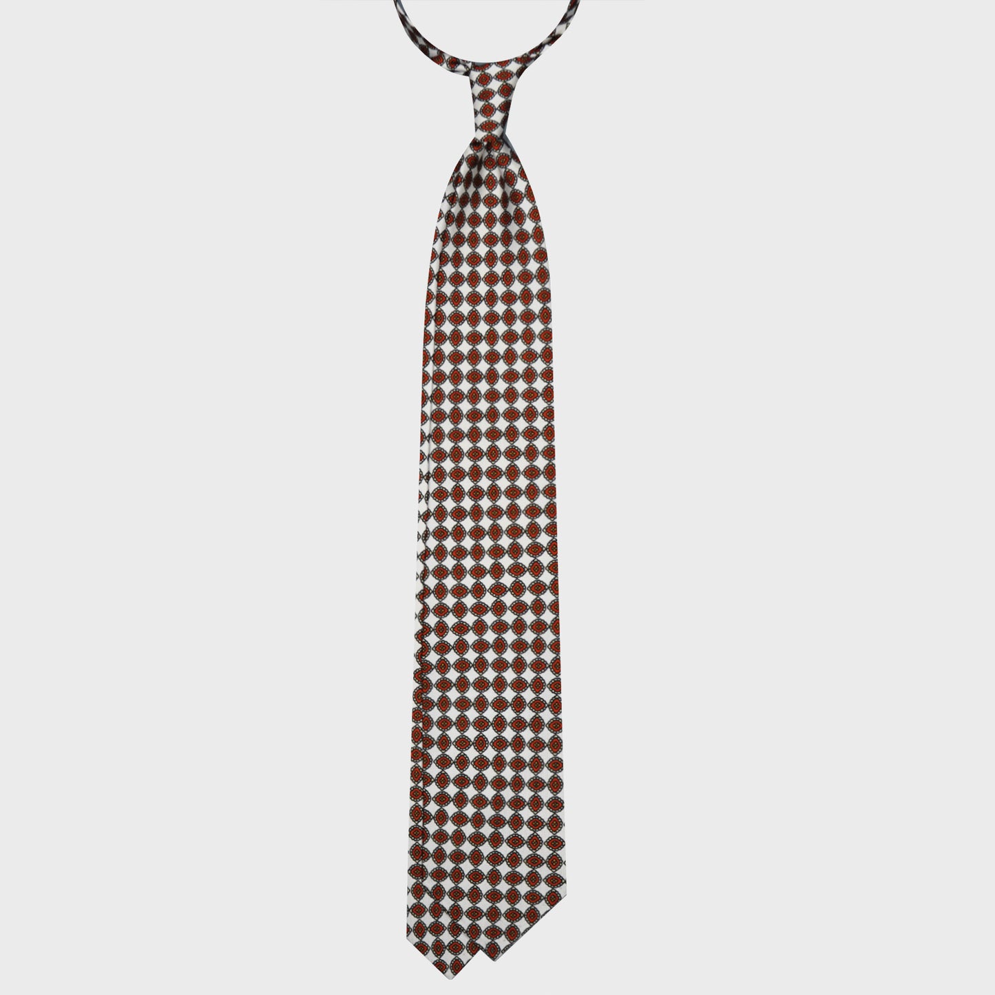 F.Marino Silk Tie 3 Folds Diamonds White-Wools Boutique Uomo