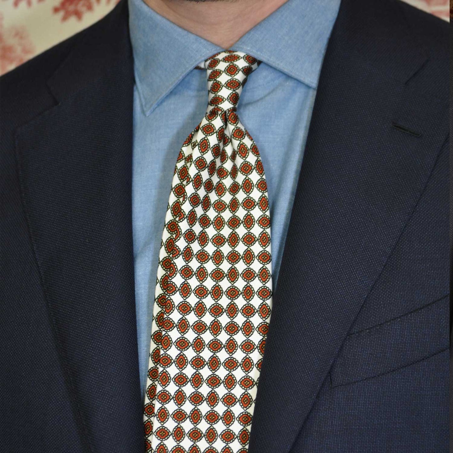 F.Marino Silk Tie 3 Folds Diamonds White-Wools Boutique Uomo