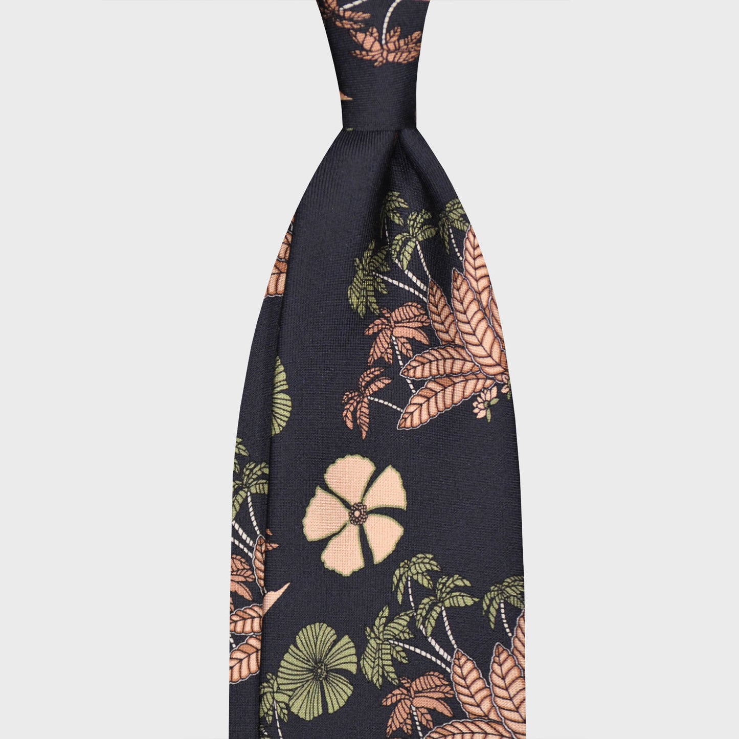 F.Marino Jungle Hawaiian Silk Tie 3 Folds Dark Blue-Wools Boutique Uomo