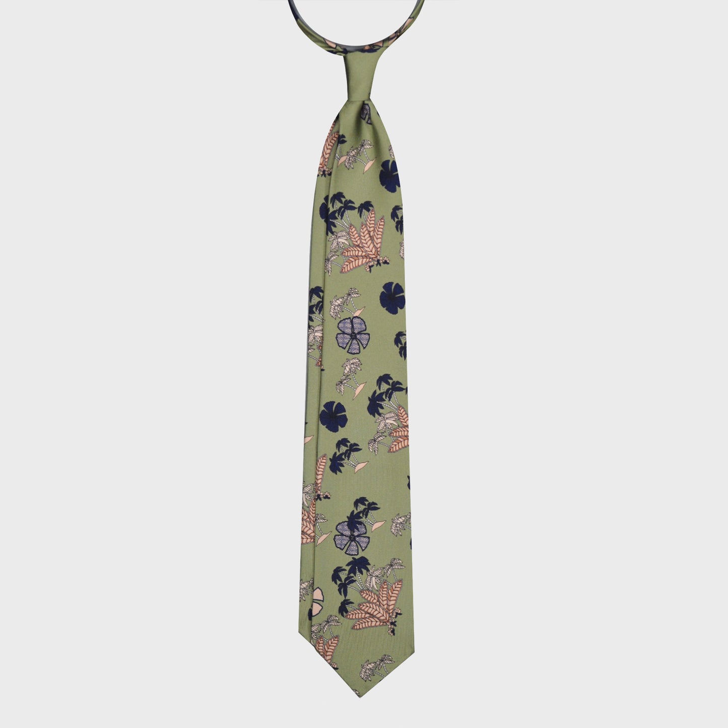 F.Marino Jungle Hawaiian Silk Tie 3 Folds Lime-Wools Boutique Uomo