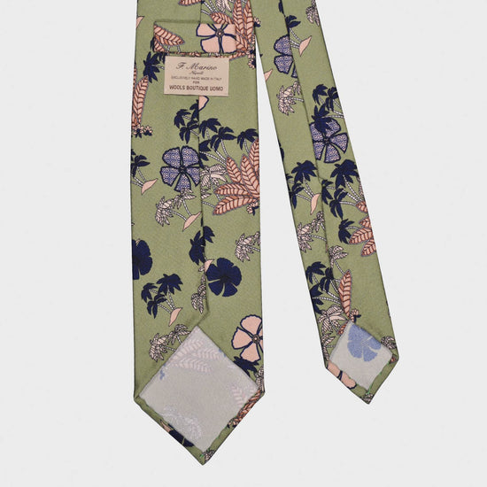 F.Marino Jungle Hawaiian Silk Tie 3 Folds Lime-Wools Boutique Uomo