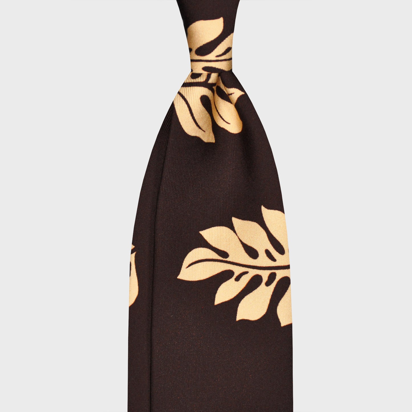 F.Marino Silk Tie 3 Folds Tropical Leaves Beige-Wools Boutique Uomo
