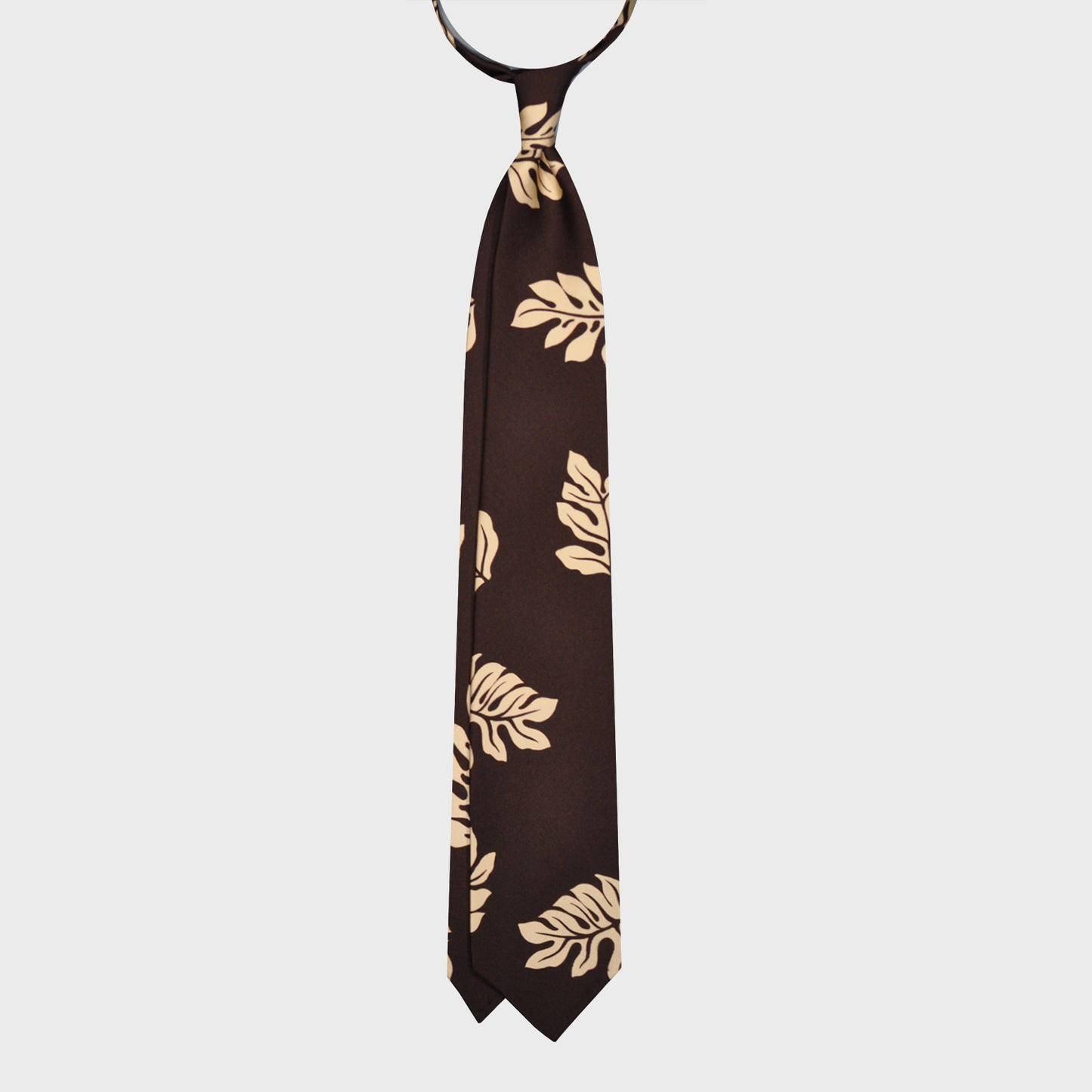 F.Marino Silk Tie 3 Folds Tropical Leaves Beige-Wools Boutique Uomo
