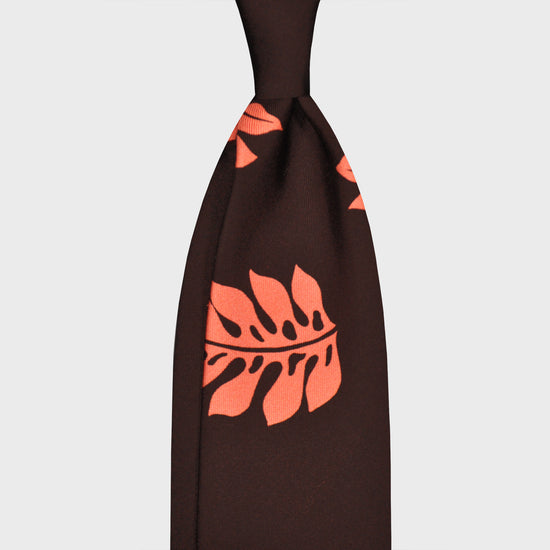 F.Marino Silk Tie 3 Folds Tropical Leaves Pink-Wools Boutique Uomo