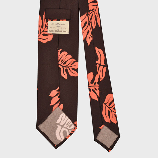 F.Marino Silk Tie 3 Folds Tropical Leaves Pink-Wools Boutique Uomo