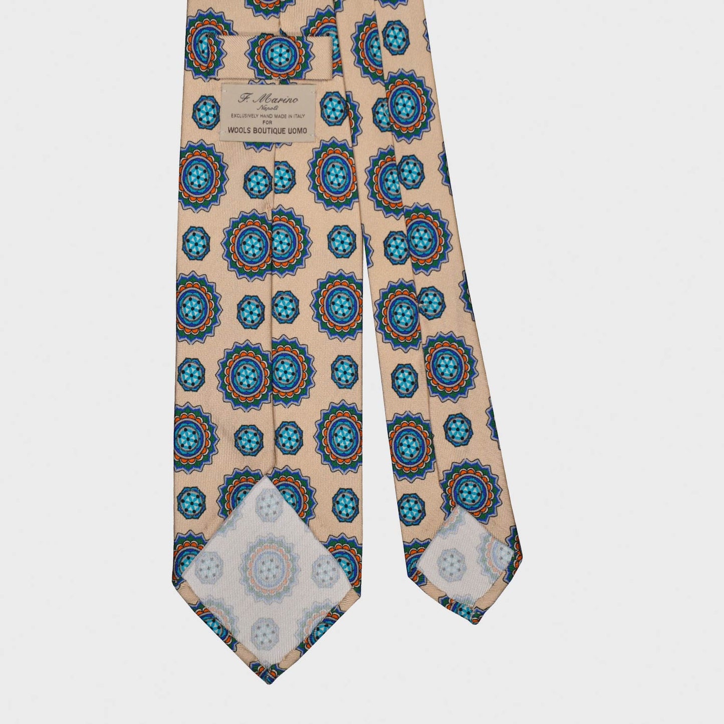 F.Marino Mandala Silk Tie 3 Folds Sand-Wools Boutique Uomo