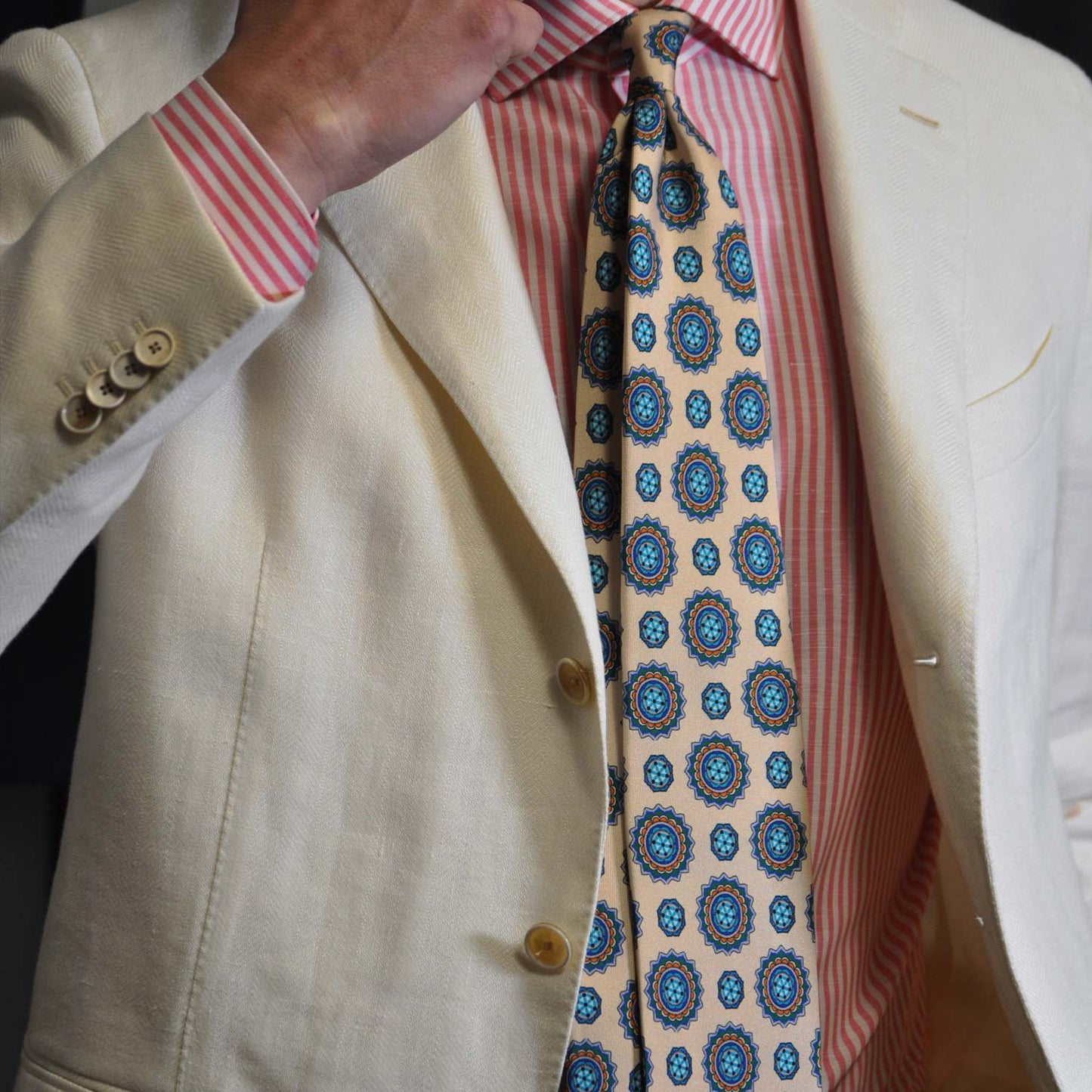 F.Marino Mandala Silk Tie 3 Folds Sand-Wools Boutique Uomo