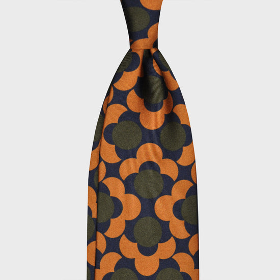 F.Marino Silk Tie 3 Folds Geometric Daisy Blue-Wools Boutique Uomo