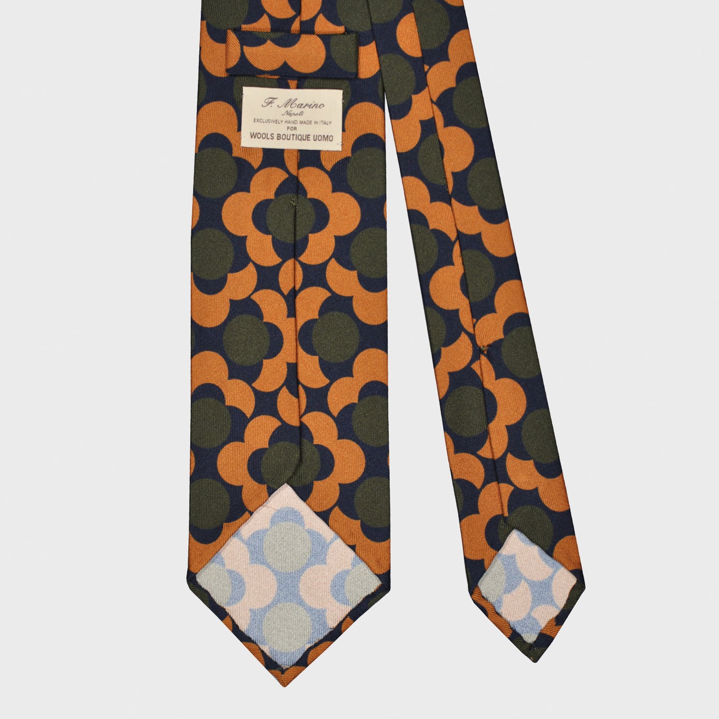 F.Marino Silk Tie 3 Folds Geometric Daisy Blue-Wools Boutique Uomo