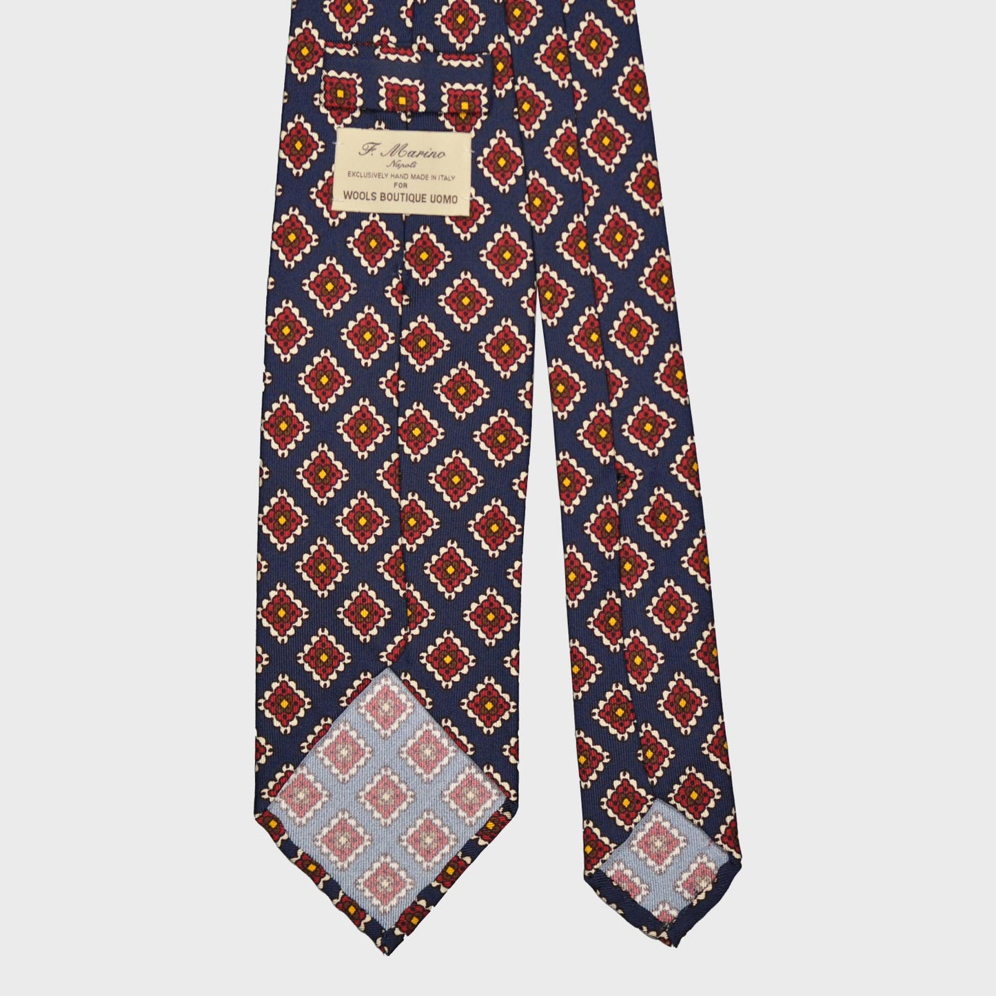 F.Marino Silk Tie 3 Folds Medallions Dark Blue-Wools Boutique Uomo