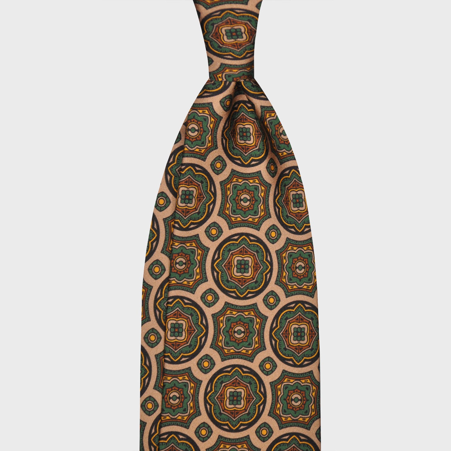 F.Marino Silk Tie 3 Folds Mandala Sand Beige-Wools Boutique Uomo