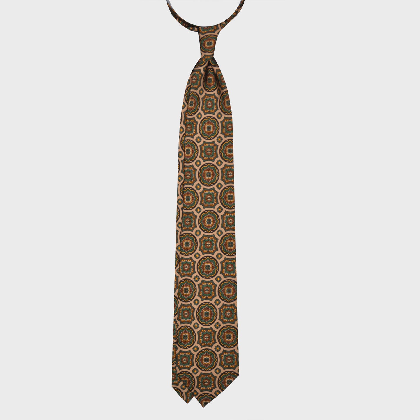 F.Marino Silk Tie 3 Folds Mandala Sand Beige-Wools Boutique Uomo
