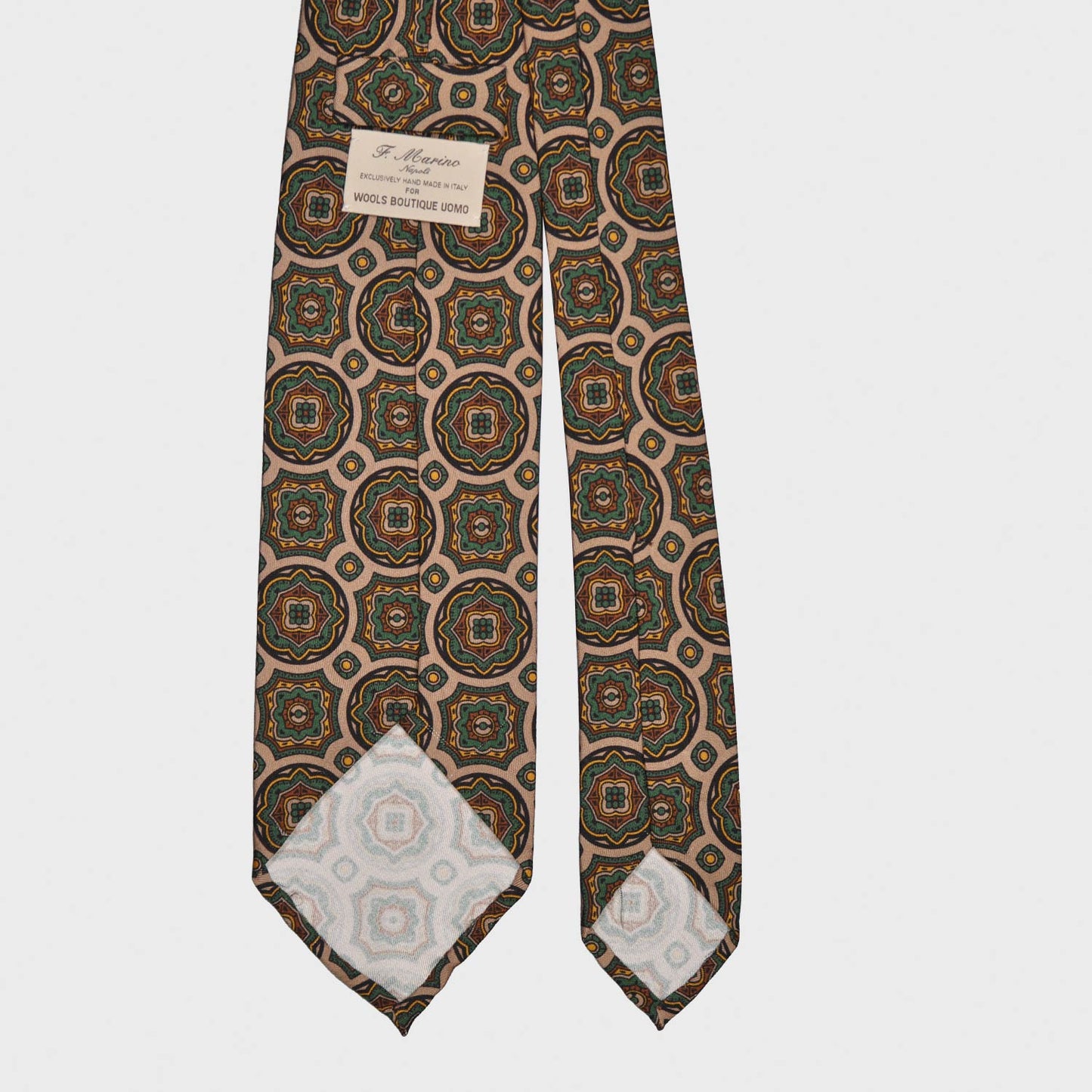 F.Marino Silk Tie 3 Folds Mandala Sand Beige-Wools Boutique Uomo