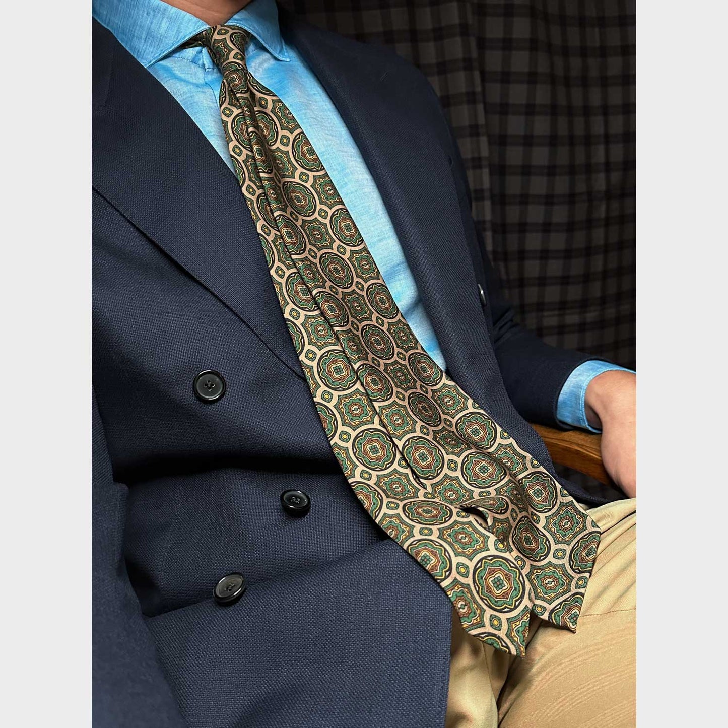 F.Marino Silk Tie 3 Folds Mandala Sand Beige-Wools Boutique Uomo