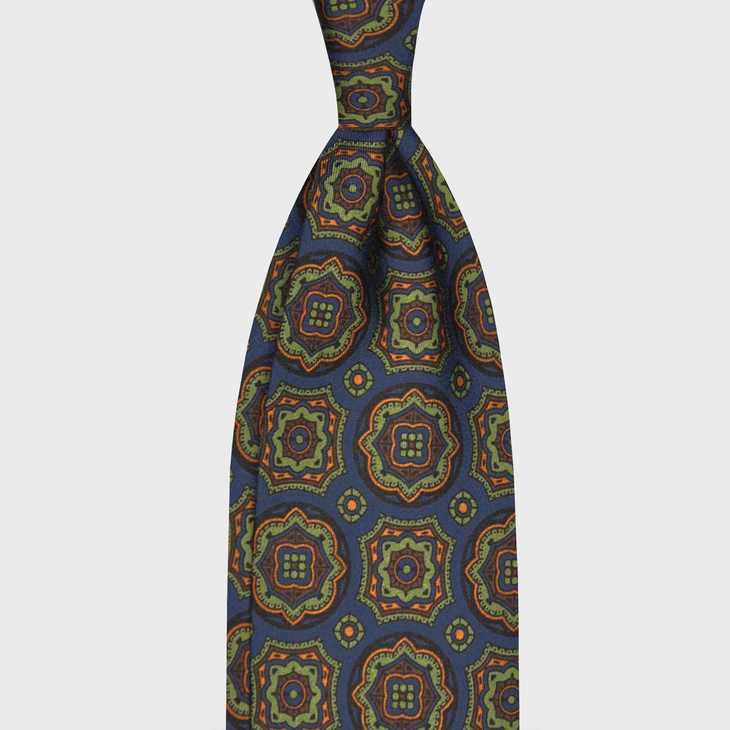 F.Marino Silk Tie 3 Folds Mandala Petrol Blue-Wools Boutique Uomo