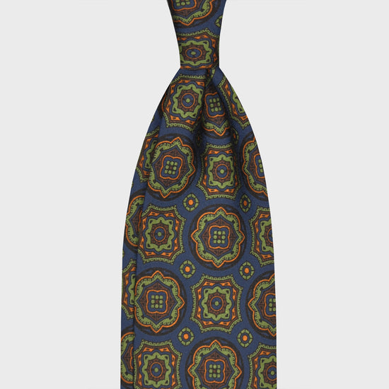 F.Marino Silk Tie 3 Folds Mandala Petrol Blue-Wools Boutique Uomo