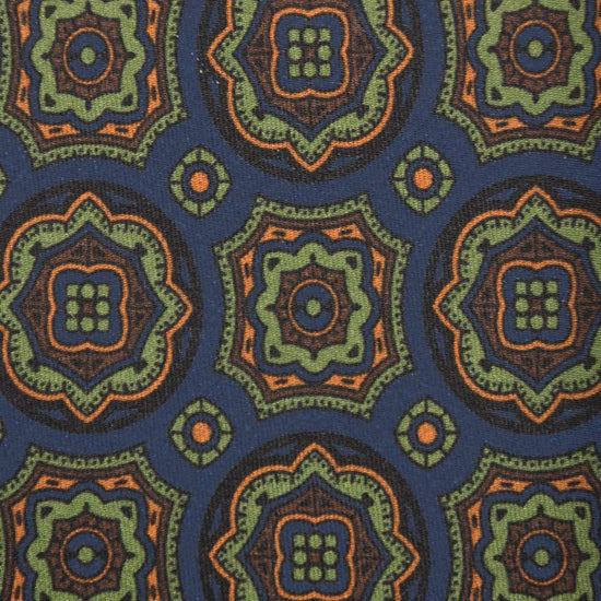 F.Marino Silk Tie 3 Folds Mandala Petrol Blue-Wools Boutique Uomo
