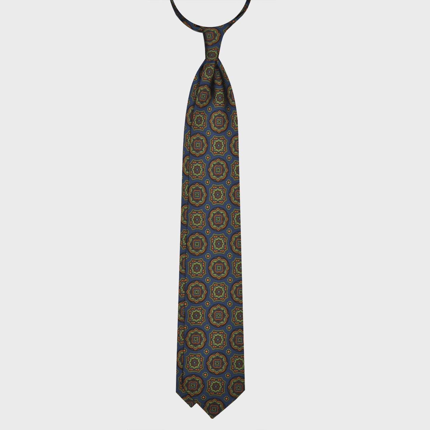F.Marino Silk Tie 3 Folds Mandala Petrol Blue-Wools Boutique Uomo