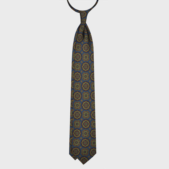 F.Marino Silk Tie 3 Folds Mandala Petrol Blue-Wools Boutique Uomo