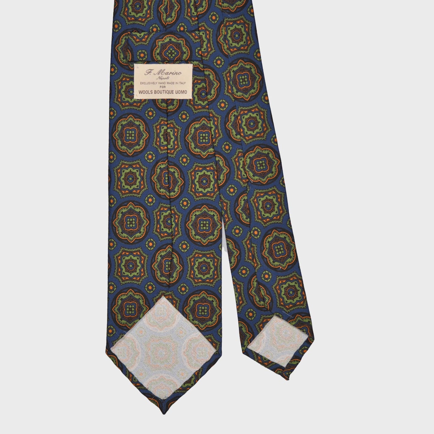 F.Marino Silk Tie 3 Folds Mandala Petrol Blue-Wools Boutique Uomo